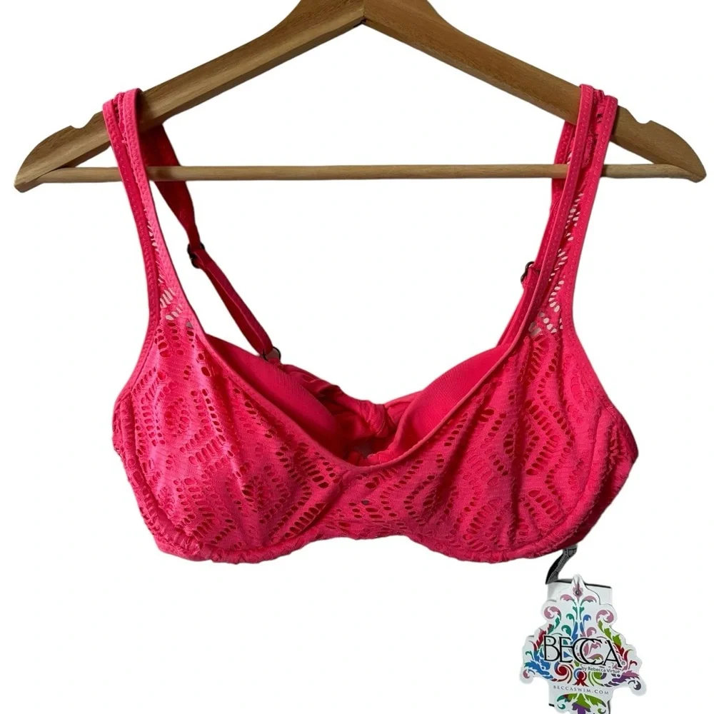 BECCA Crochet 2 Piece Top Bottom Bikini Set Coral Size Large
